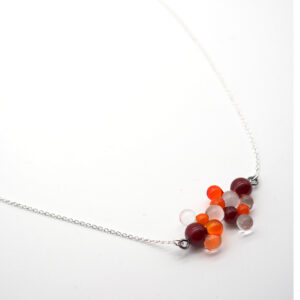 Collier "Pixels" rouge et orange Verre filé et argent