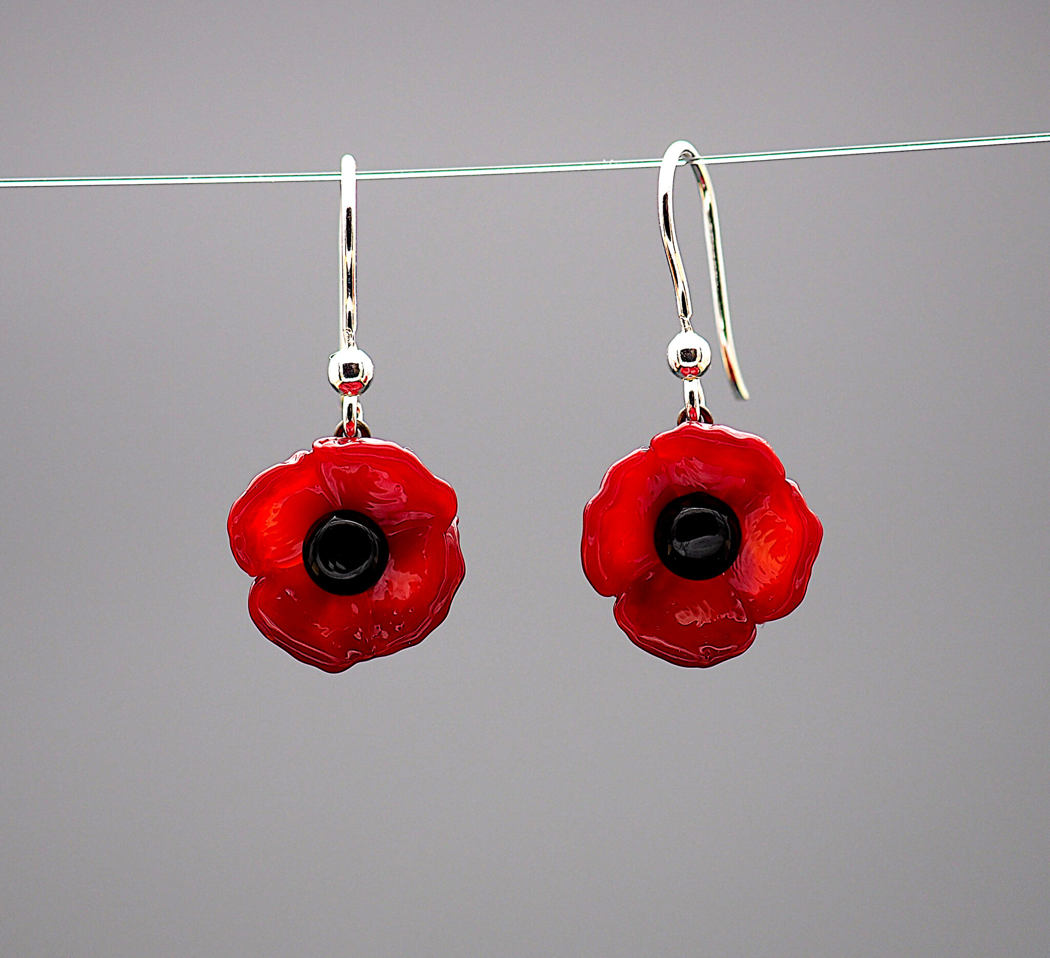 Boucles d'Oreilles Coquelicots rouge intense - Argent