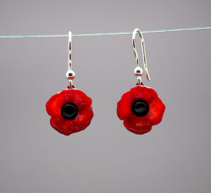 Boucles d'Oreilles Coquelicots rouge argent